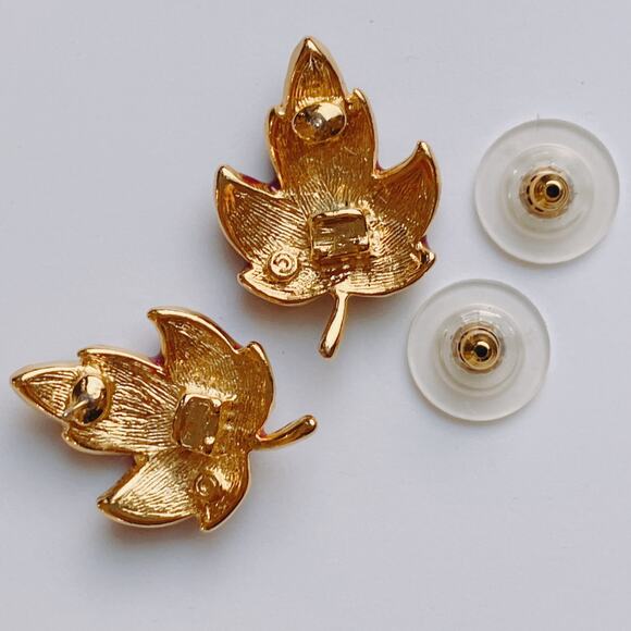 Modern Earrings Enamel Leaf Stud Gold Tone Graphic Color Block 2010-2020 - Picture 9 of 12